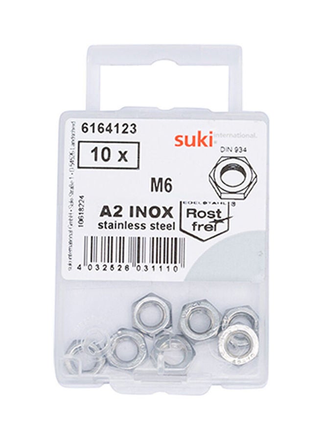 suki 10-Piece M6 Hex Nuts Silver 10mm  - Image 1