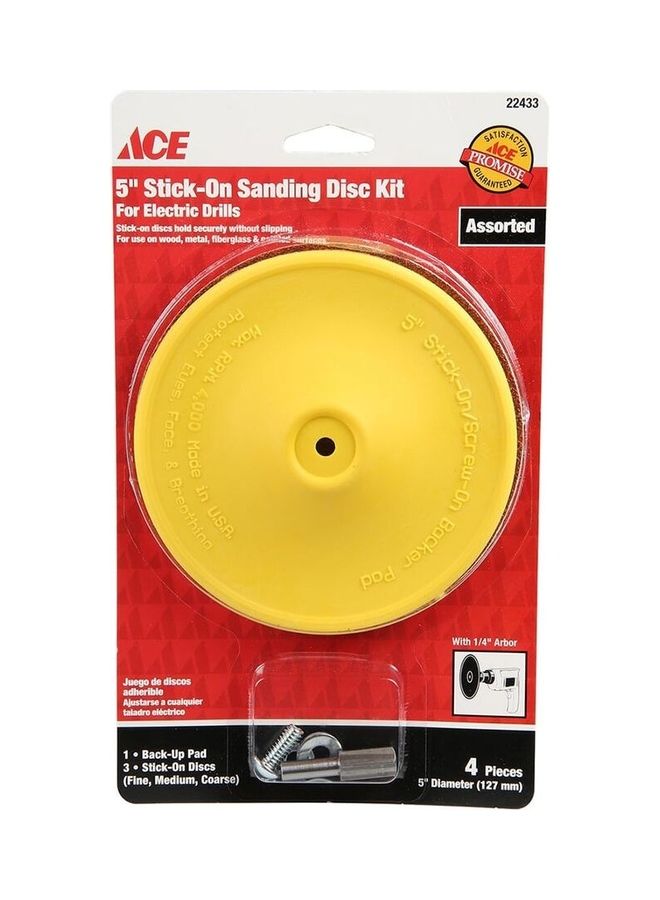 ACE Pack of 4 Stick On Sanding Disc Kit For Electric Drills Multicolour 127mm