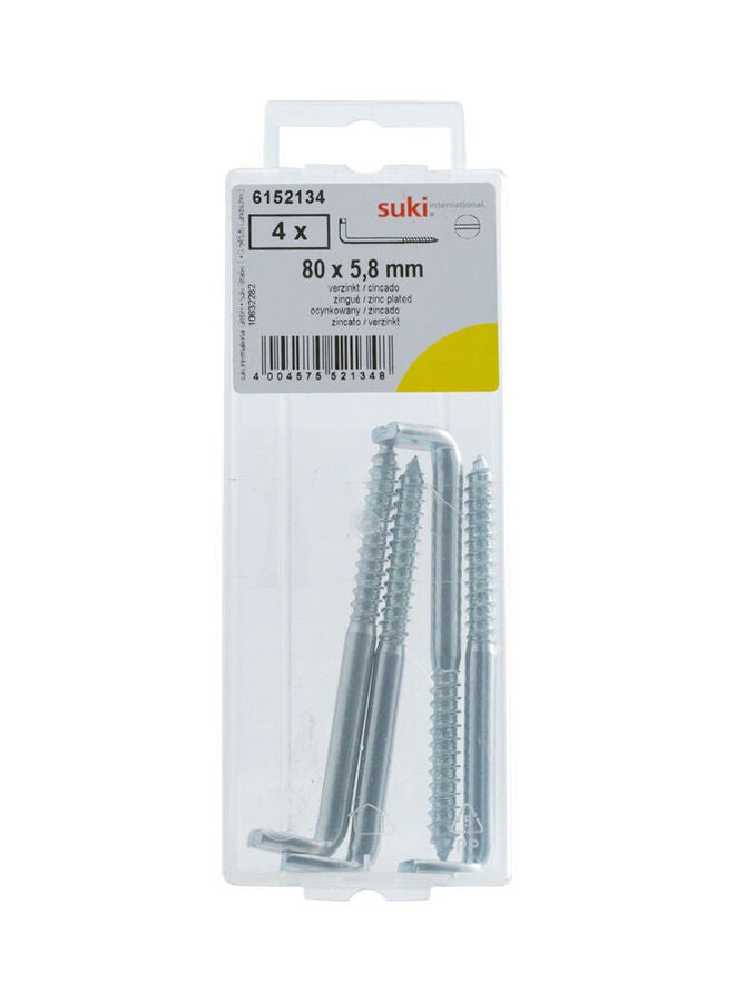 suki Pack Of 4 Plain Cup Hooks Silver  - Image 1