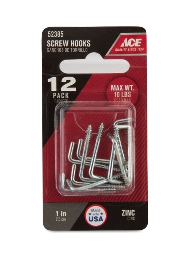 ACE Pack Of 12 Square Bend Screw Hooks Multicolour 