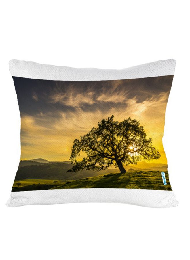 ديكالاك وسادة زينة مطرزة بالترتر القلاب بتصميم شجرة ومنظر غروب الشمس متعدد الألوان 45 x 45سم - Image 2