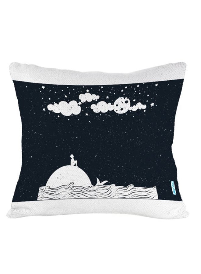 Decalac Moon And Stars Design Flip Sequin Decorative Pillow Gold/White/Black 45 x 45cm - Image 2