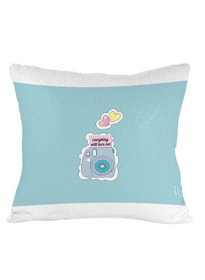 Decalac Cartoon Camera Design Flip Sequin Decorative Pillow Blue/White/Gold 45 x 45cm - Image 2