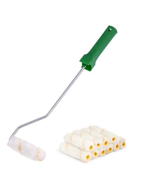Radiator Roller 4 Inch With 10-Piece Refill Set Bundle Offer Pack White/Yellow/Green