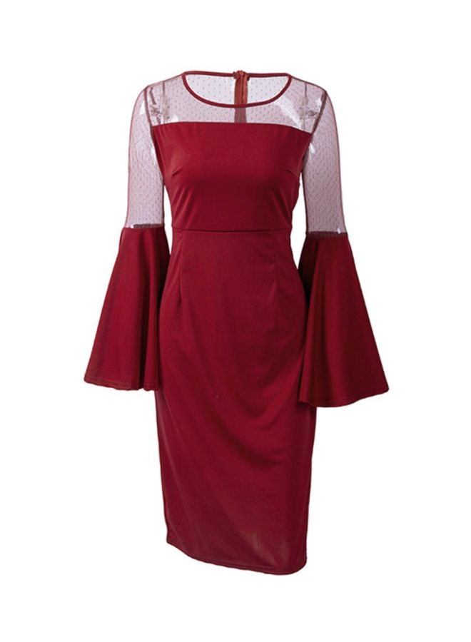 Mesh Detailed Dress Burgundy  - Image 1
