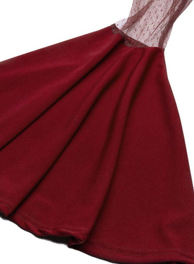 Mesh Detailed Dress Burgundy  - Image 3