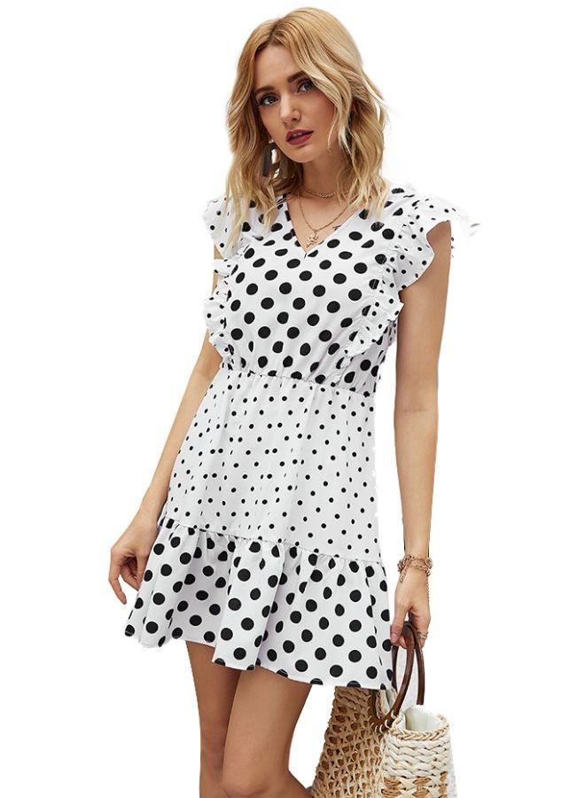 Polka Dot Printed Mini Dress White/Black - Image 3