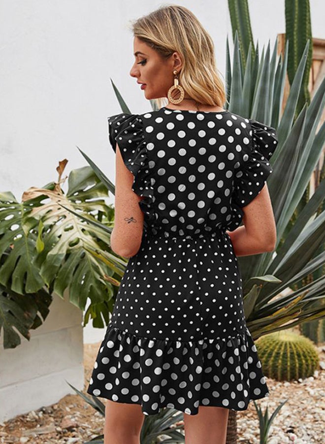 Polka Dot Printed Mini Dress Black/White - Image 2