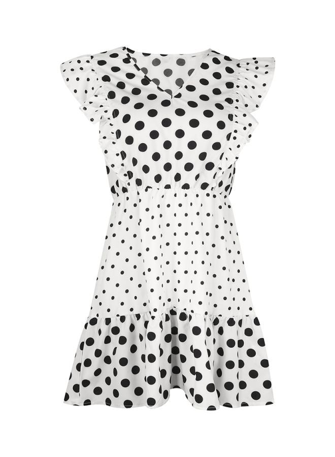 Polka Dot Printed Mini Dress White/Black - Image 1