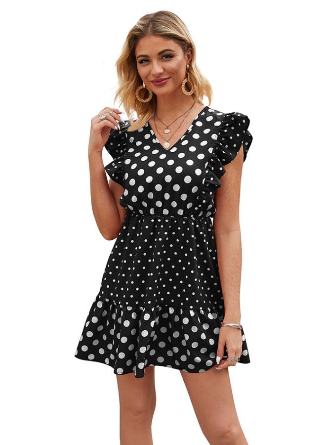 Polka Dot Printed Mini Dress Black/White - Image 1