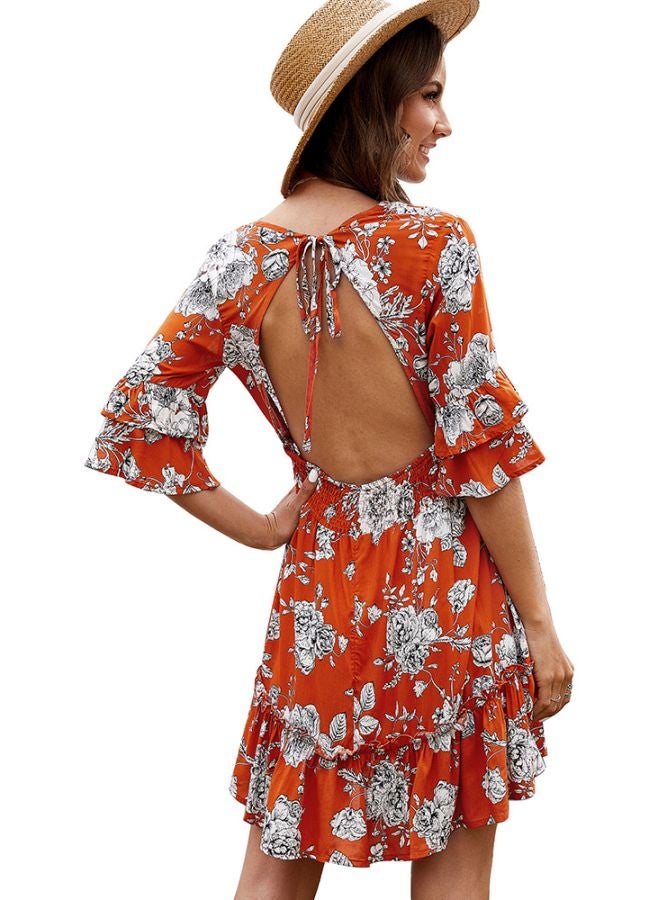 Floral Printed Dress Orange/White  - Image 2