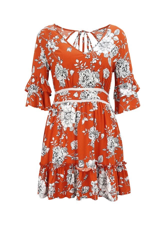 Floral Printed Dress Orange/White  - Image 1