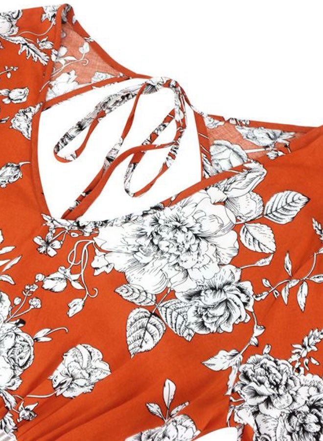 Floral Printed Dress Orange/White  - Image 3