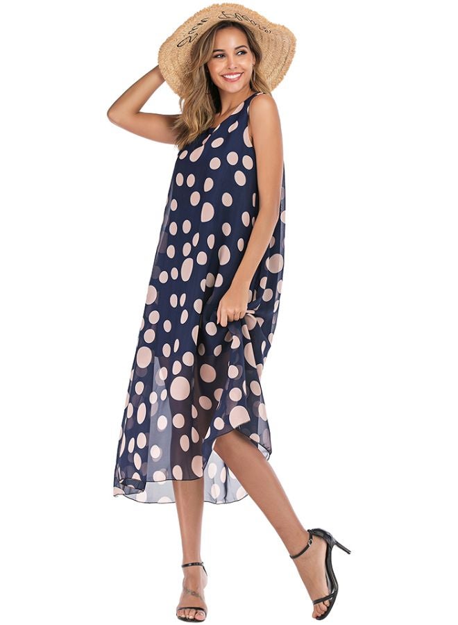 Polka Dot Printed Dress Blue/Beige - Image 2