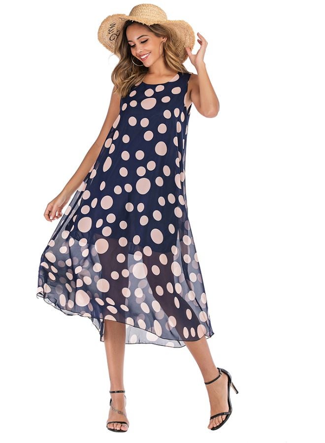 Polka Dot Printed Dress Blue/Beige - Image 3