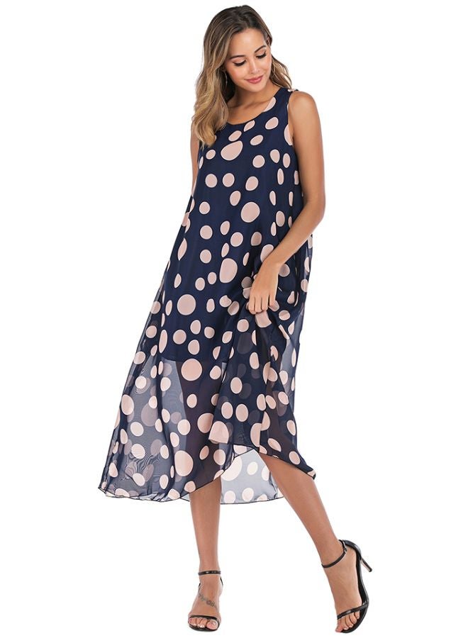 Polka Dot Printed Dress Blue/Beige - Image 1