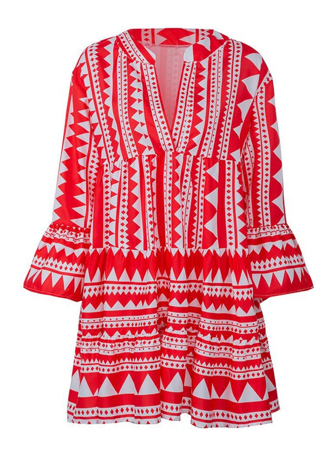 Printed Mini Dress Red/White  - Image 1