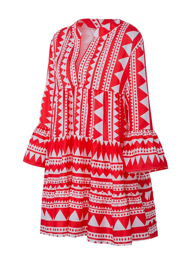 Printed Mini Dress Red/White  - Image 3