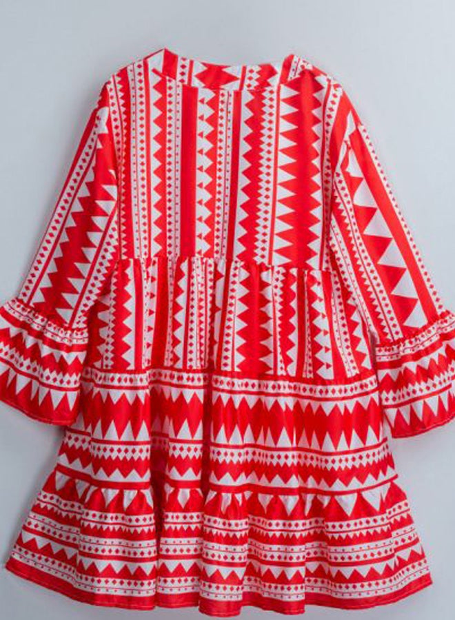 Printed Mini Dress Red/White  - Image 2