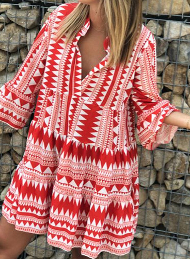 Printed Mini Dress Red/White  - Image 4