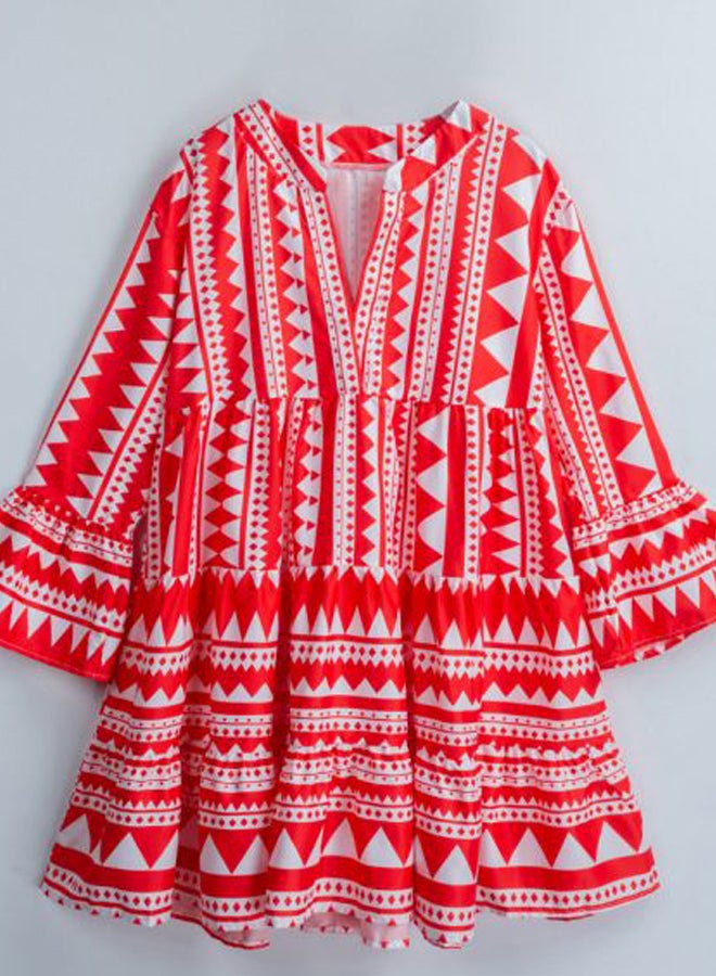 Printed Mini Dress Red/White  - Image 5