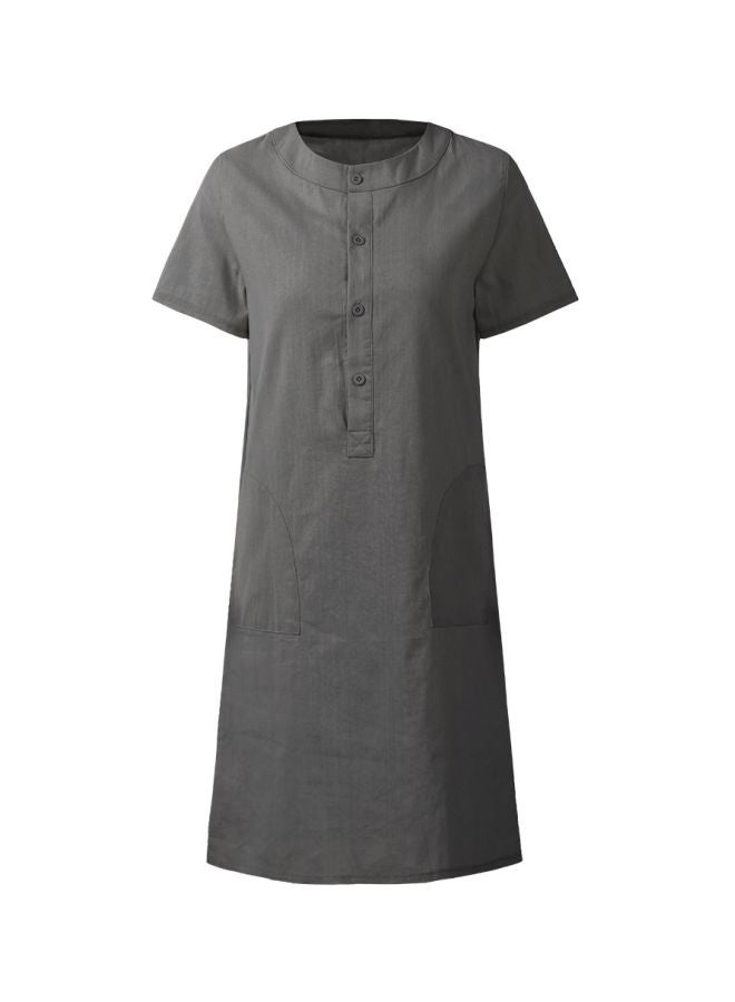 Button Detailed Solid Dress Grey  - Image 1