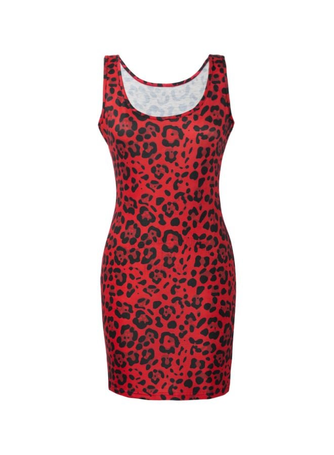 Leopard Skin Printed Bodycon Dress Red/Black - Image 1