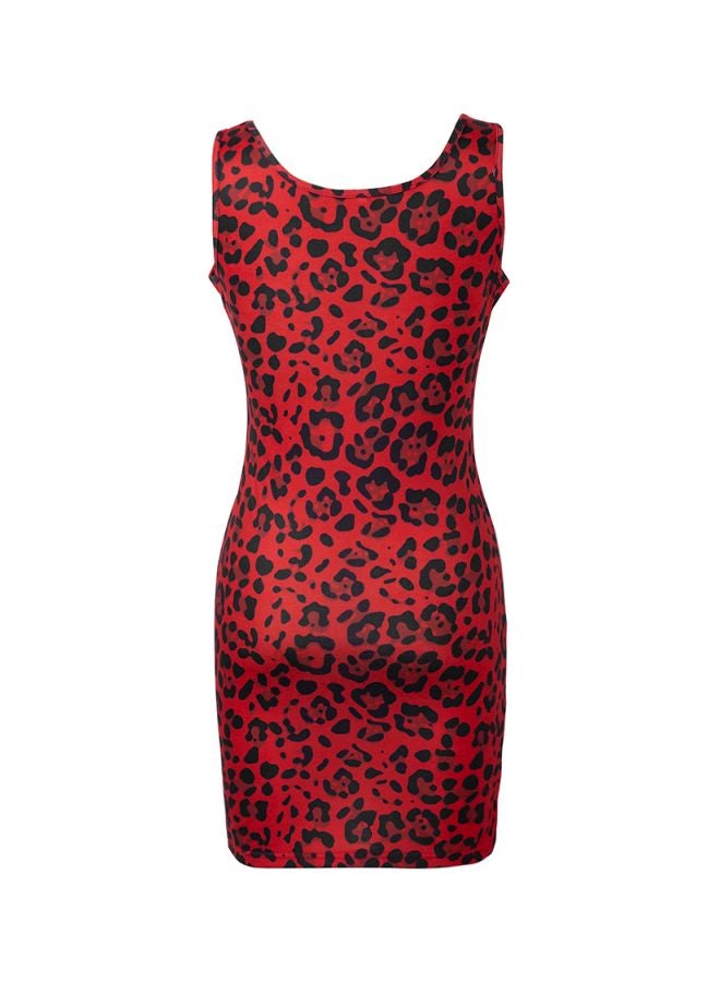 Leopard Skin Printed Bodycon Dress Red/Black - Image 2