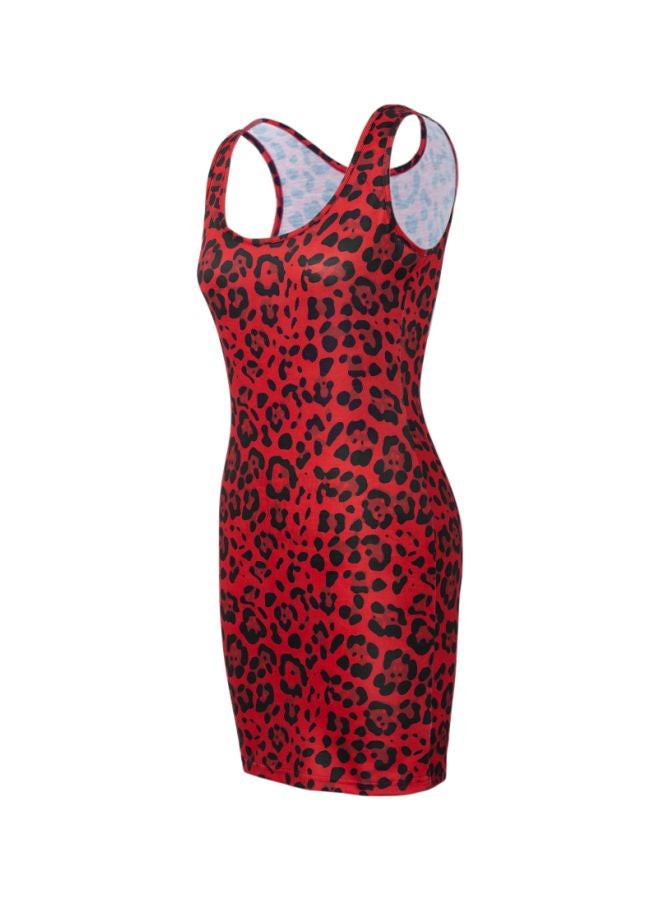 Leopard Skin Printed Bodycon Dress Red/Black - Image 3