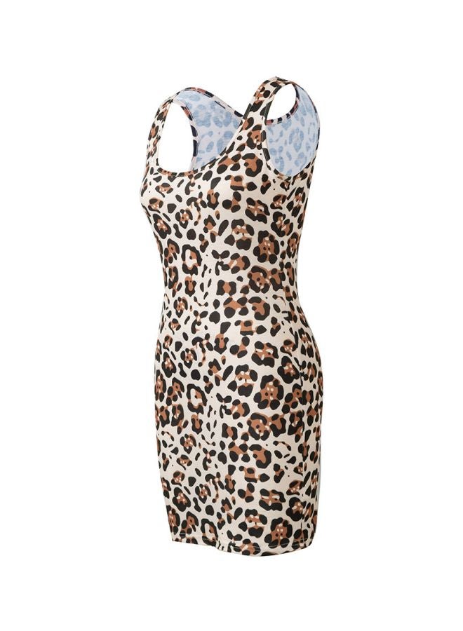 Leopard Printed Bodycon Dress Khaki/Black - Image 1