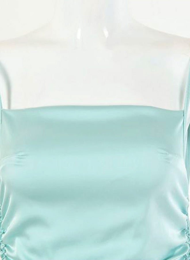 Solid Polyester Mini Dress Light Green - Image 2