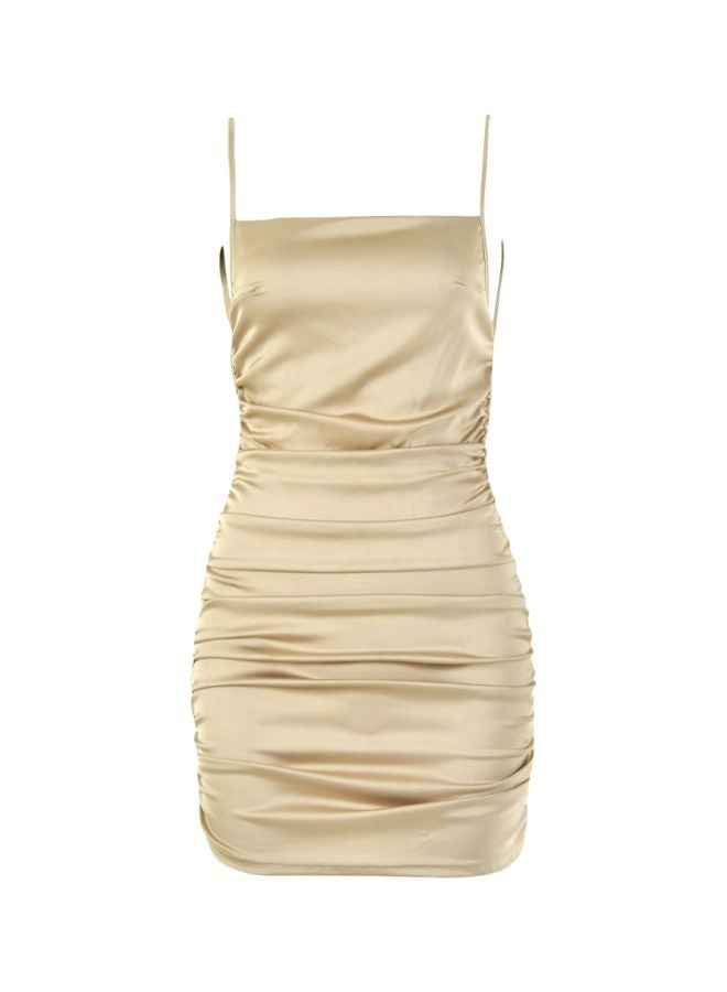 Solid Polyester Mini Dress Khaki - Image 1