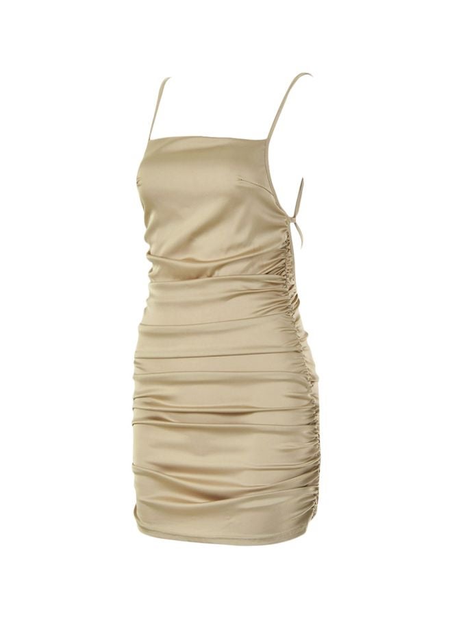 Solid Polyester Mini Dress Khaki - Image 2