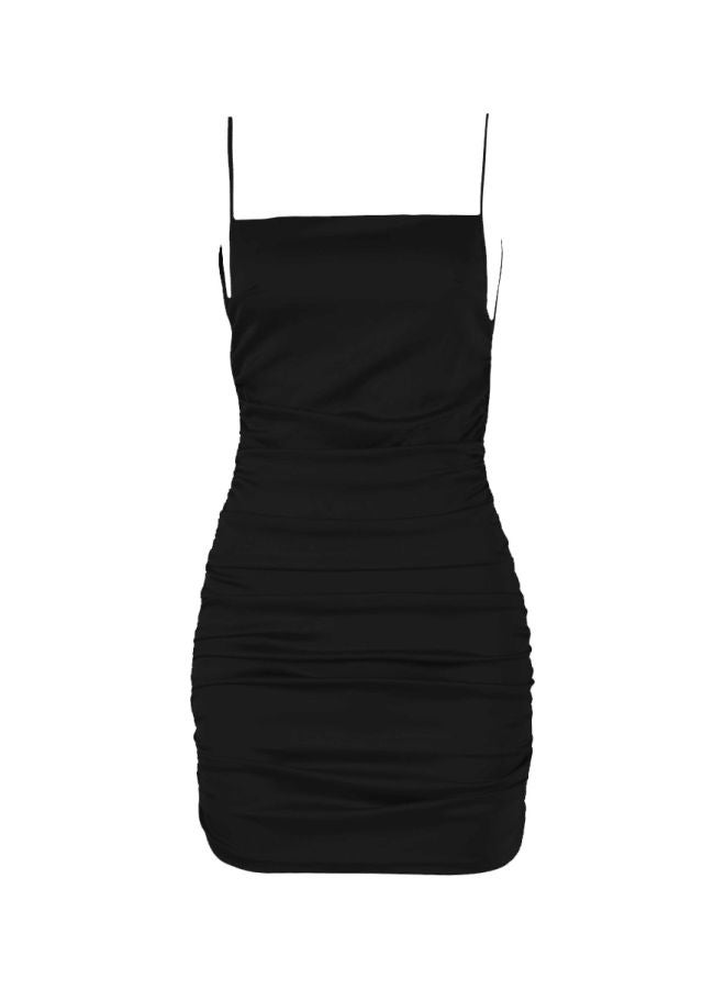 فستان قصير سادة من البوليستر أسود - Image 1