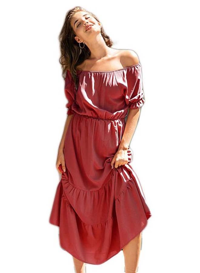 Solid Polyester Maxi Dress Red - Image 1