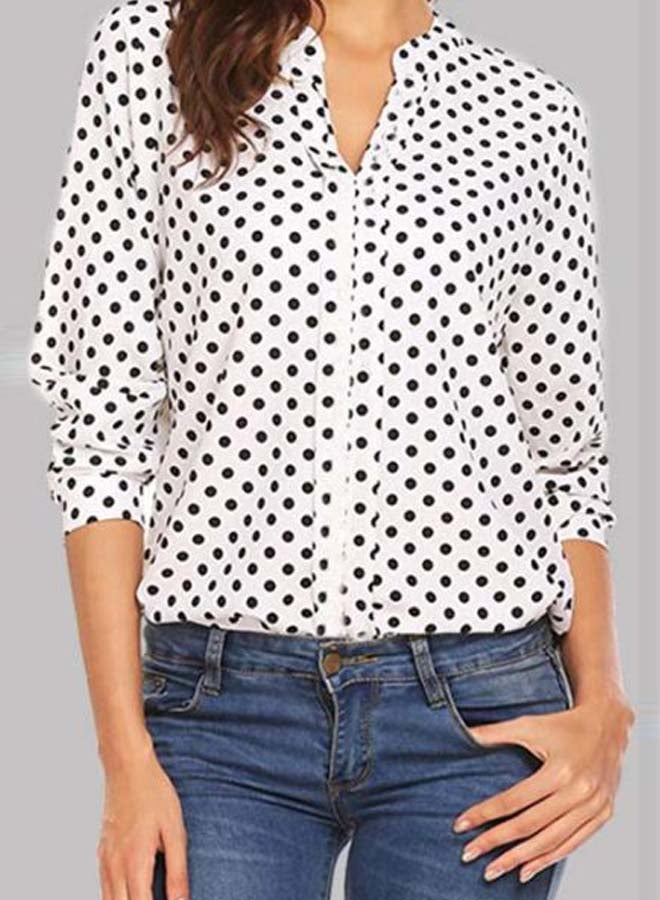 Generic Polka Dot Printed Blouse White/Black  - Image 3