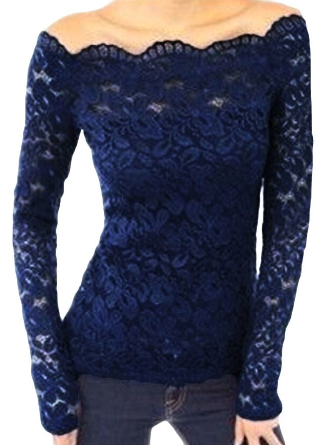Lace Detailed Blouse Blue  - Image 4