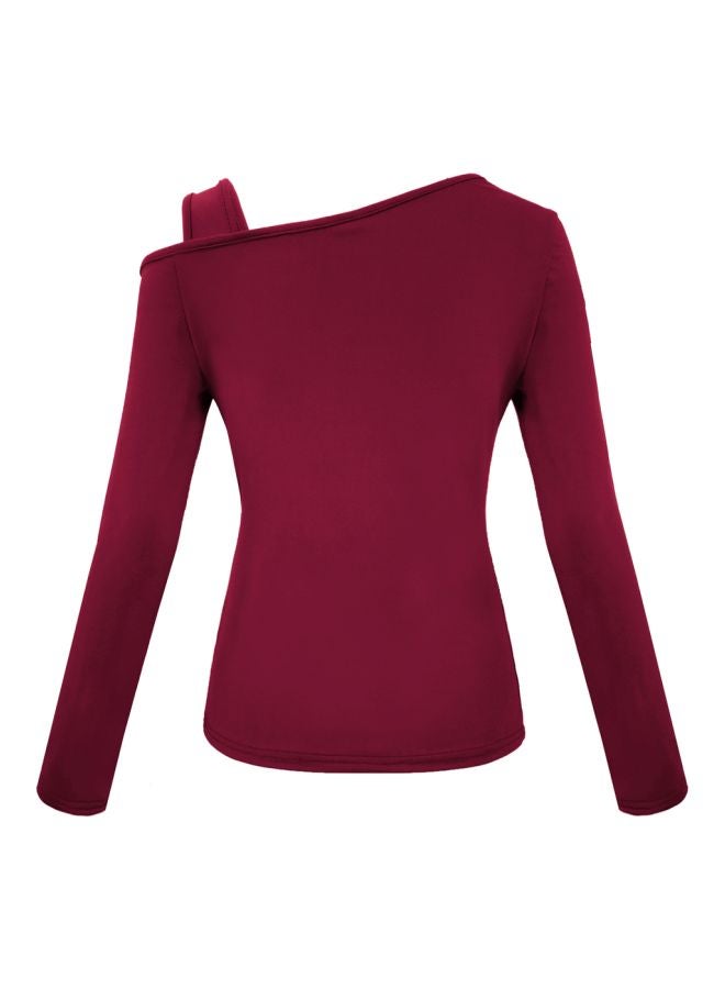 Solid Long Sleeves T-Shirt Burgundy - Image 2