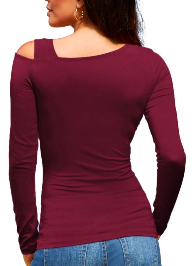 Solid Long Sleeves T-Shirt Burgundy - Image 5