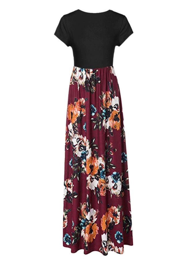 Generic Floral Printed Maxi Dress Burgundy/Black/White  - Image 1