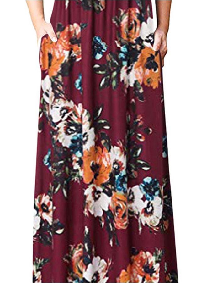 Generic Floral Printed Maxi Dress Burgundy/Black/White  - Image 2