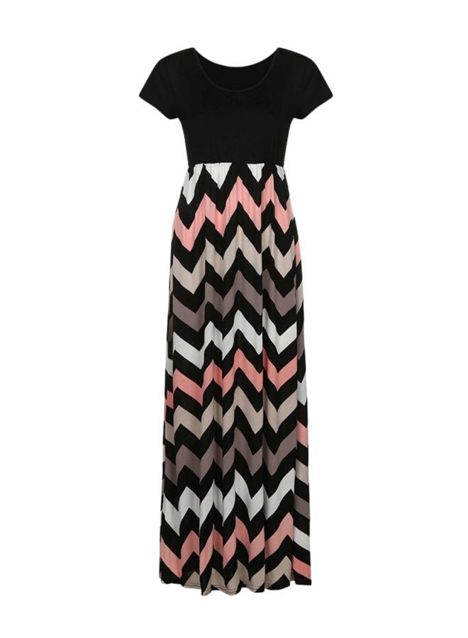 Generic Retro Zigzag Printed Maxi Dress Grey/Black/Pink  - Image 1