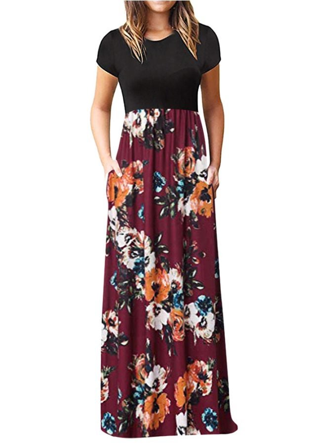 Generic Floral Printed Maxi Dress Burgundy/Black/White  - Image 3