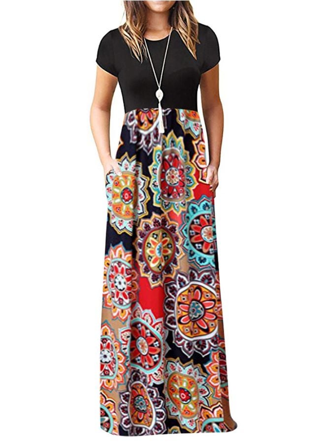 Generic Floral Printed Maxi Dress Red/Black/Beige  - Image 3