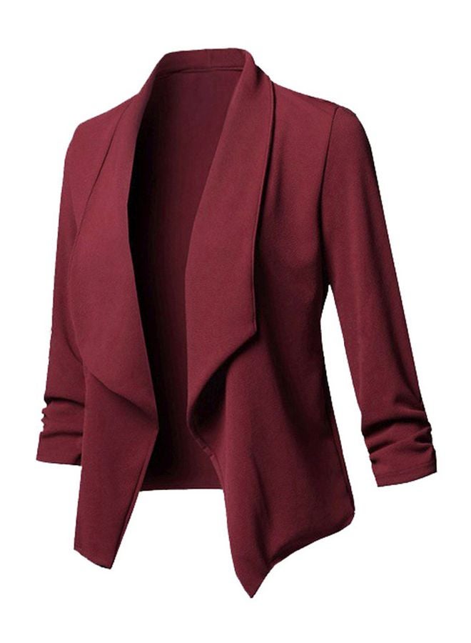 Generic - Solid Asymmetrical Open Front Blazer Burgundy - Image 1