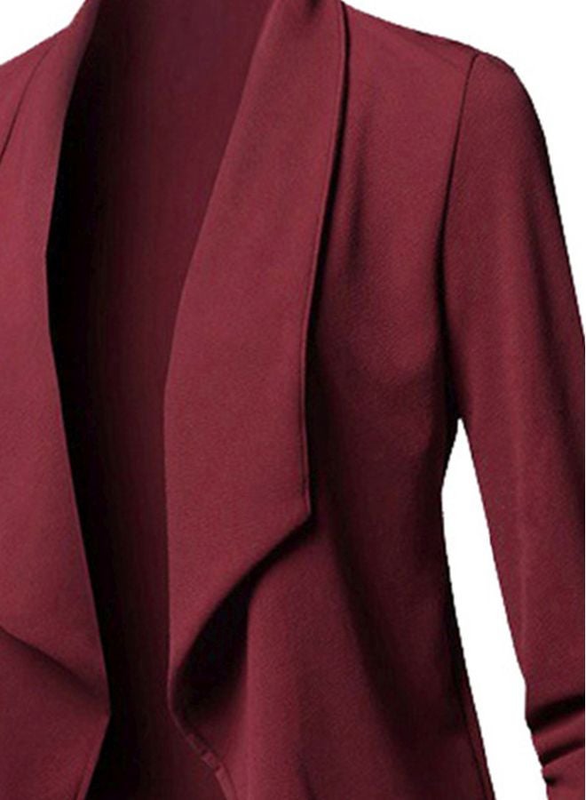 Generic - Solid Asymmetrical Open Front Blazer Burgundy - Image 1