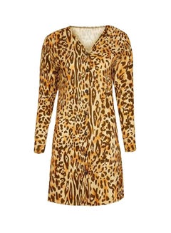 Leopard Printed Button Closure Overcoat Yellow