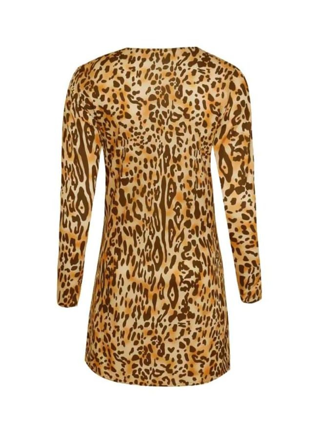 Generic - Leopard Printed Button Closure Overcoat Yellow - Image 1