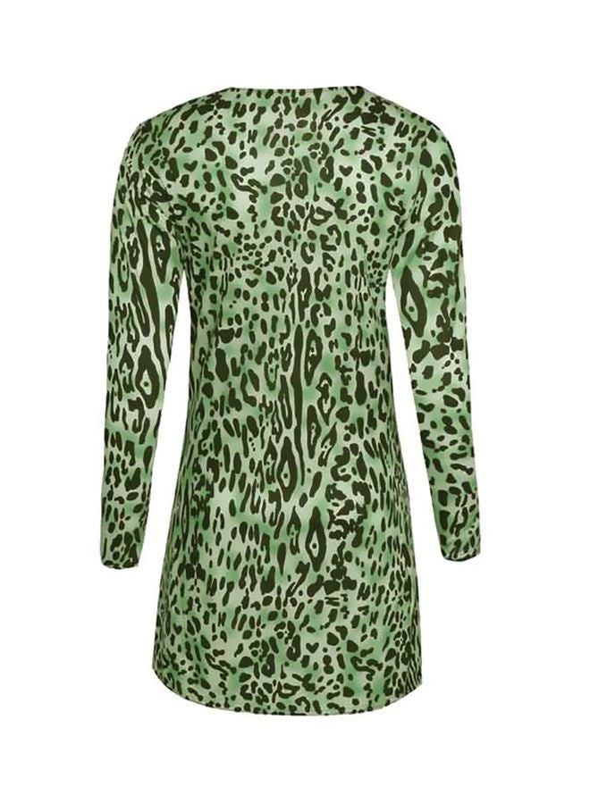 Generic - Leopard Printed Button Closure Overcoat Green - Image 1