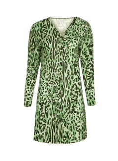 Leopard Printed Button Closure Overcoat Green